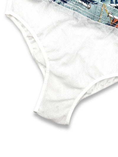 Basilio® | Linen Rayon Blend Button Up Shirt & Palm Tree Sunset Print Swim Shorts