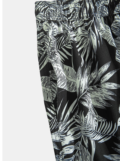 Luca® | Tropical Plants Print Button Up Shirt & Drawstring Swim Shorts