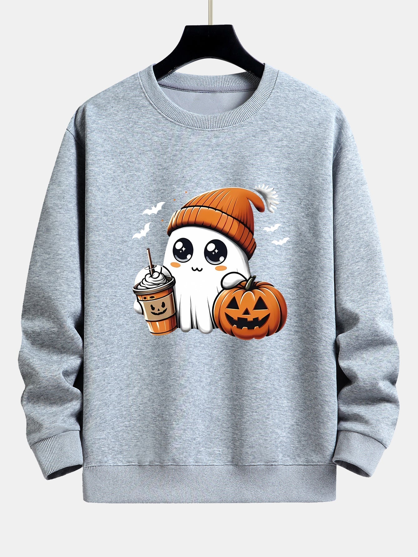 Carmelo® | Halloween Ghost Coffee Pumpkin Print Relax Fit Sweatshirt