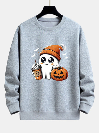 Carmelo® | Halloween Ghost Coffee Pumpkin Print Relax Fit Sweatshirt