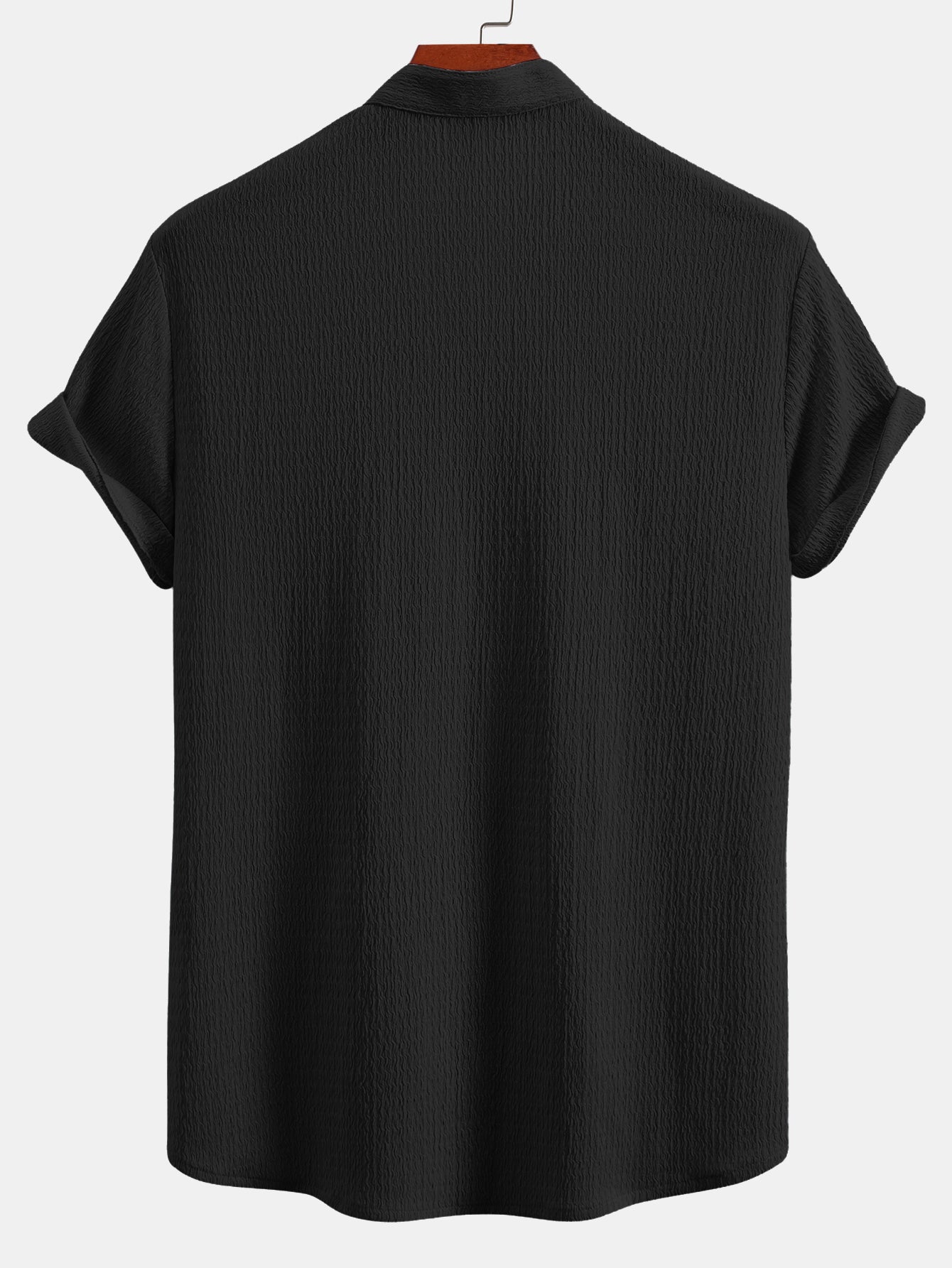 Yaxkin® | Muscle Fit Wrinkled Textured Stand Collar Shirt