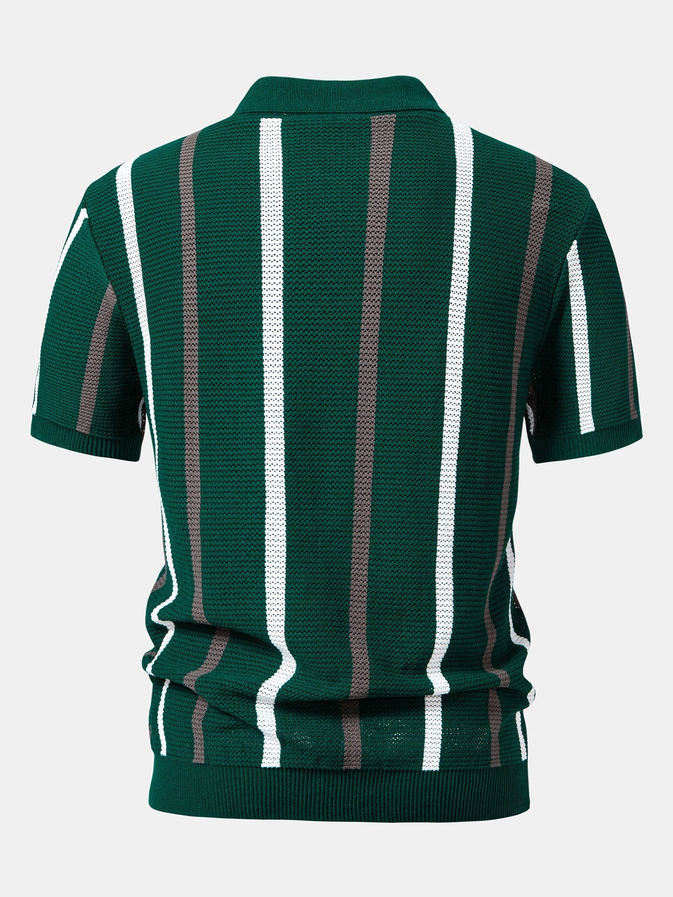 Isaac | Striped Knit Zip Up Polo Shirt