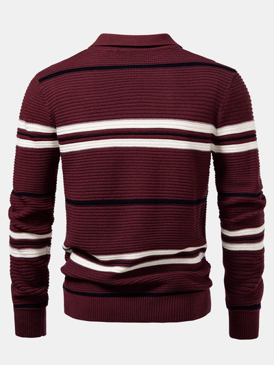 Albano® | Striped Textured Zip Knit Polo Shirt