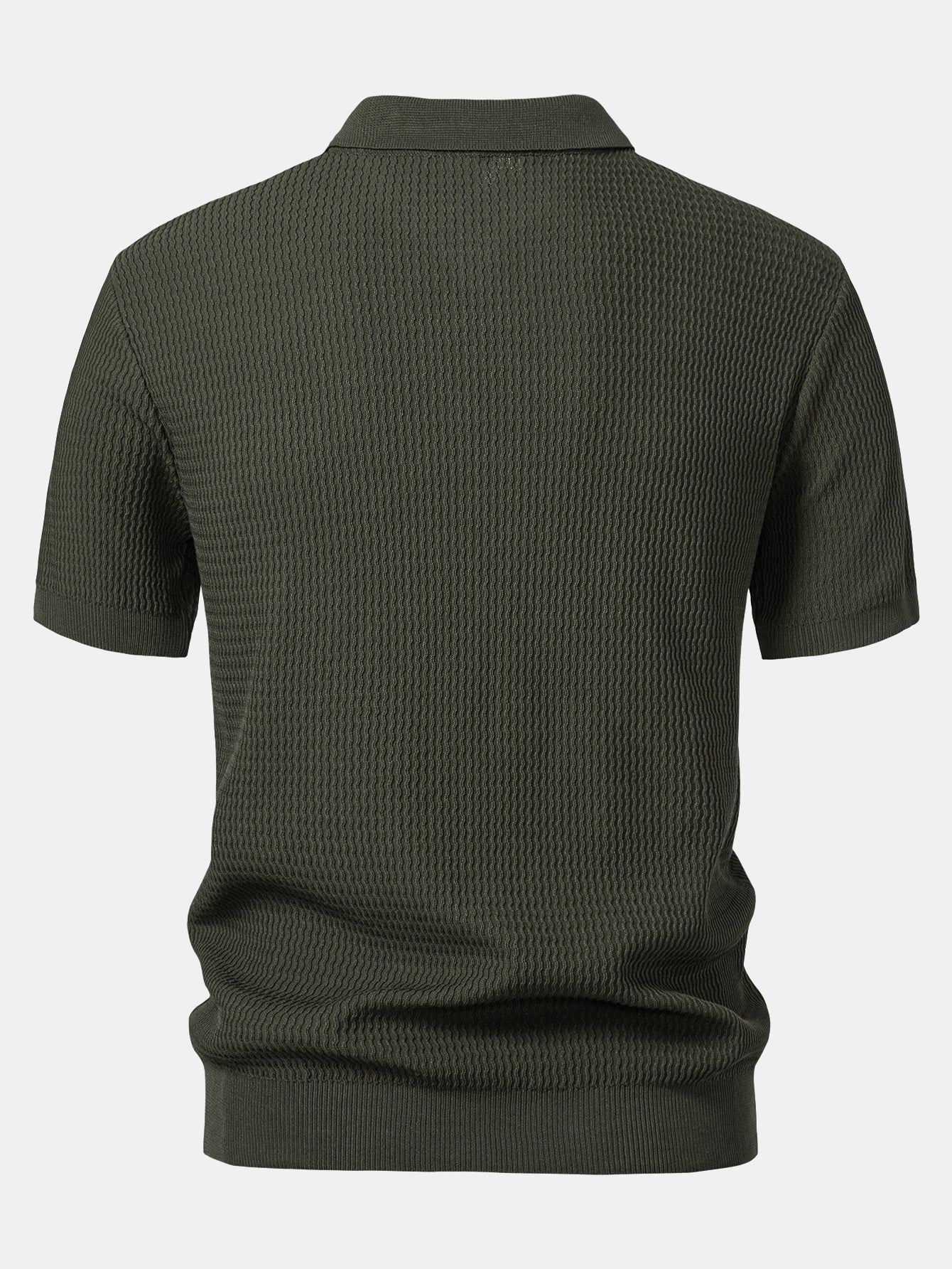 Caleb | Wave Jacquard Knit V Neck Polo Shirt