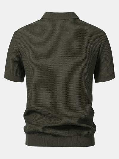 Caleb | Wave Jacquard Knit V Neck Polo Shirt