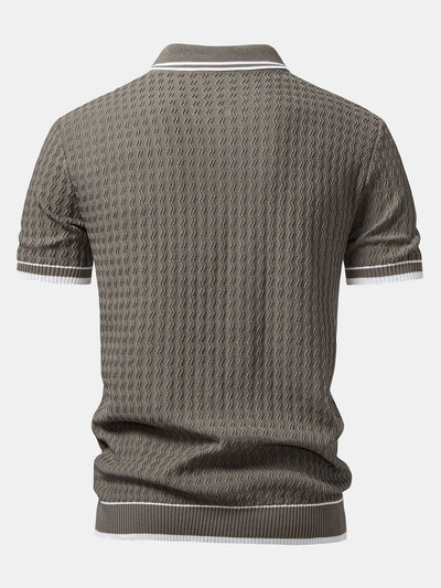Jackson | Wave Jacquard Zip Up Knitted Polo Shirt