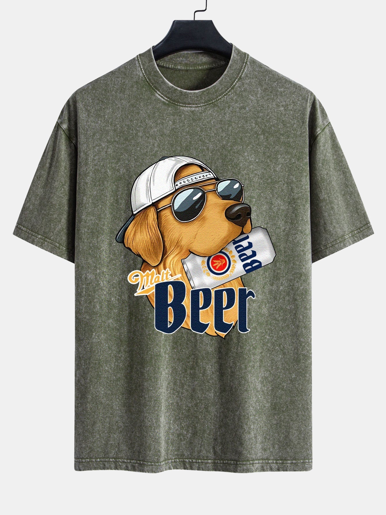 Jano® | Beer Dog Print Washed Distressed Drop Shoulder T-Shirt