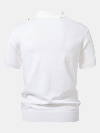 Luke | Stripe Knit Zip Up Polo Shirt
