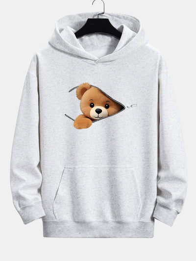 Kellan | Zipper Bear Print Relax Fit Hoodie