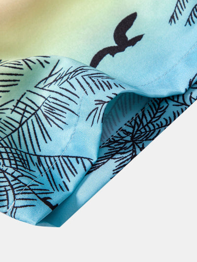 Aristoteles® | Palm Tree Seagull Print Button Up Shirt