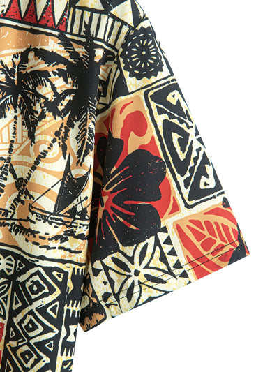 Calvin® | Palm Tree Turtle Ethnic Geometry Print Button Up Shirt & Swim Shorts