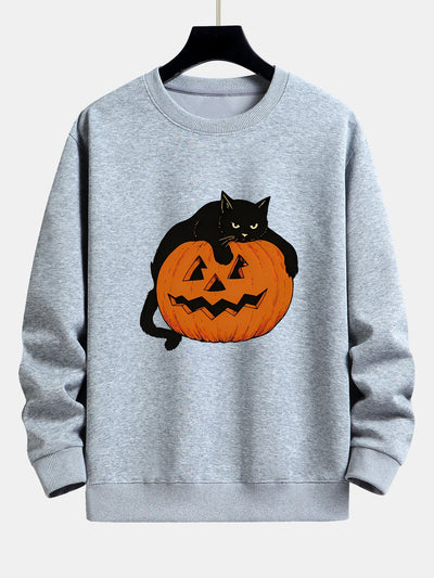 Belisario® | Pumpkin Black Cat Print Relax Fit Sweatshirt