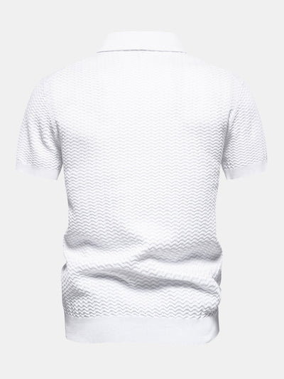 Cameron | Contrast Textured Jacquard Knit Zip Up Polo Shirt