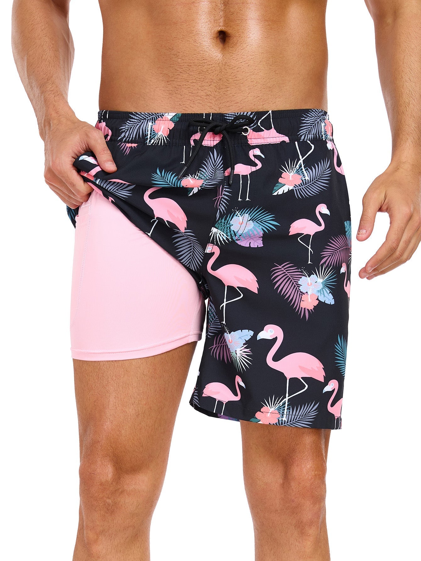 Adair® | 2 In 1 Tropical Flamingo Print Swim Shorts