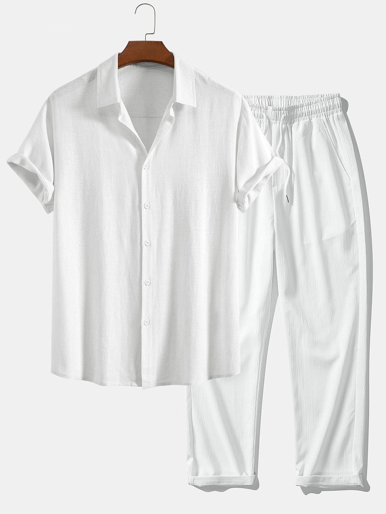Dorian® | Linen Rayon Blend Button Up Shirt & Wrinkle Textured Straight Leg Pants