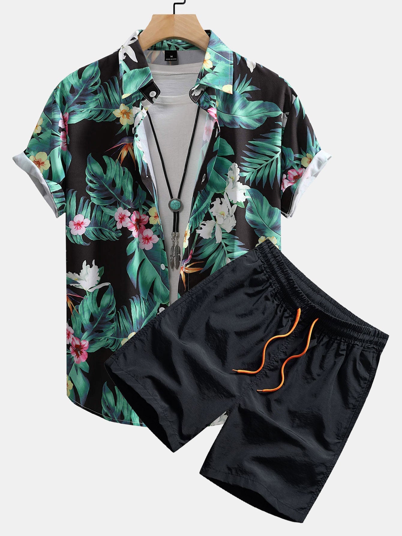 Herberto® | Tropical Flowers Print Button Up Shirt & Swim Shorts