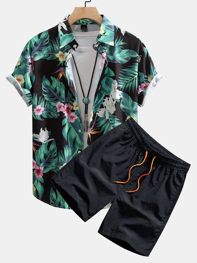 Karl® | Tropical Flowers Print Button Up Shirt & Swim Shorts