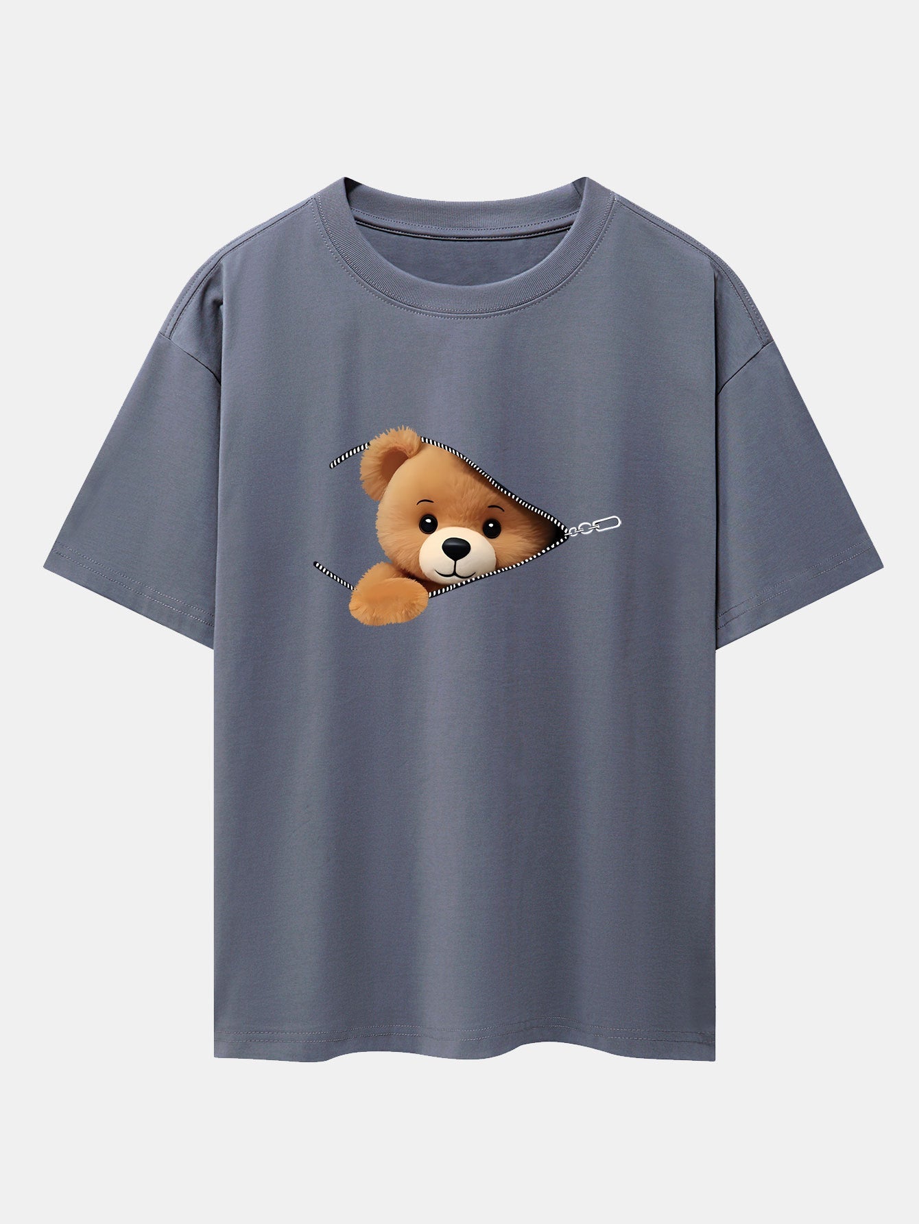 Gumersindo® | Zipper Bear Print Drop Shoulder Oversize T-Shirt