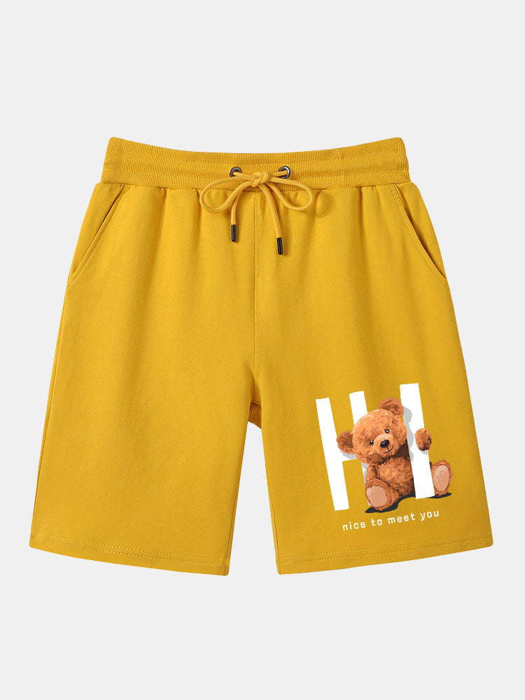Theophilus | Slogan Bear Print Mid Length Shorts