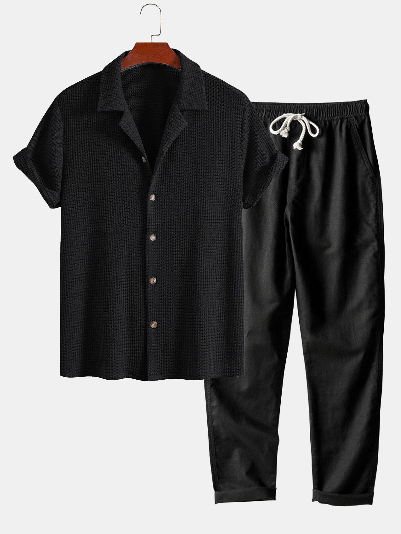 Josué® | Textured Cuban Shirt & Straight Leg Linen Pants