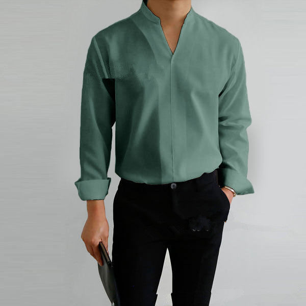 Chauncey® | Men'S Casual Solid Color Long-Sleeved V-Neck Shirt