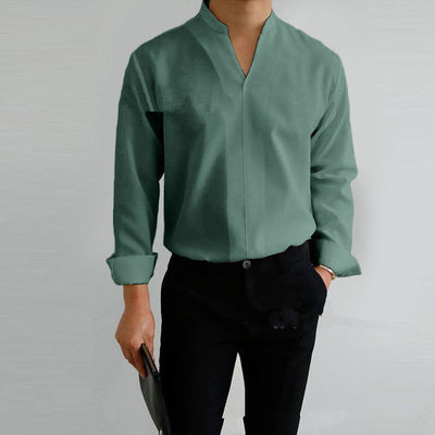 Chauncey® | Men'S Casual Solid Color Long-Sleeved V-Neck Shirt