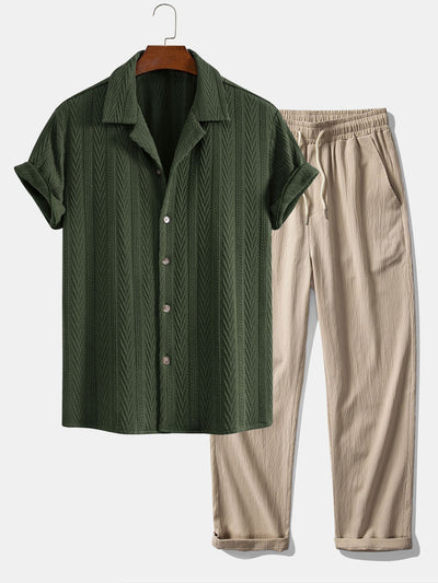 Drake® | Texture Jacquard Cuban Shirt & Wrinkle Textured Straight Leg Pants