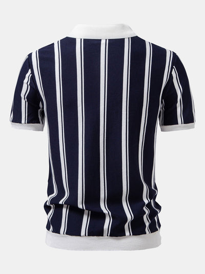 James | Striped Zip Up Knit Polo