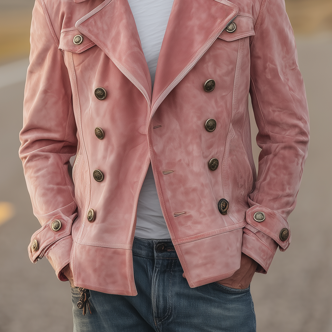 Men's Classic Retro Western Style Lapel Suede Epaulette Double-breasted Jacket