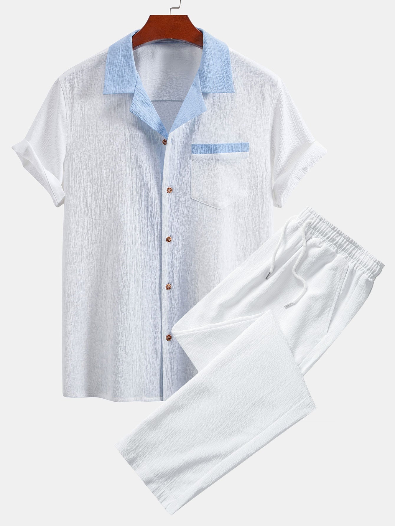 Atanasio® | Textured Contrast Cuban Shirt & Straight Leg Pants
