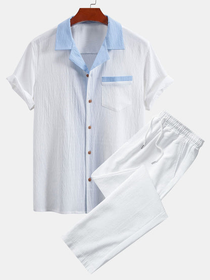 Atanasio® | Textured Contrast Cuban Shirt & Straight Leg Pants