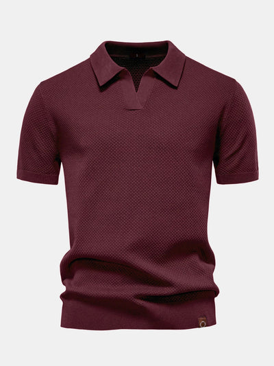 Elton® | Pineapple Texture Knit V Neck Polo