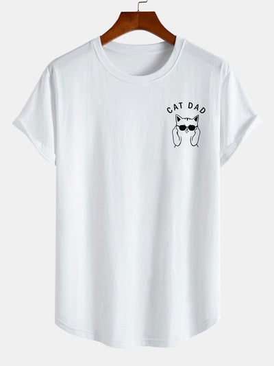 Gustavo® | Cat Dad Print Cotton Arc Hem T-Shirt