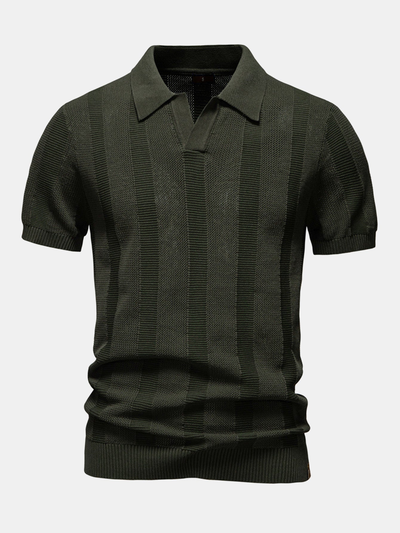 Dominic | Stripe Hollow Knit V Neck Polo Shirt