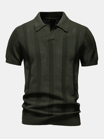 Dominic | Stripe Hollow Knit V Neck Polo Shirt