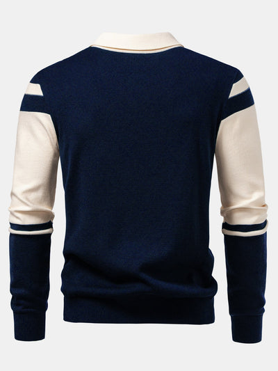 Alonso® | Long Sleeve Color Block Knit Polo Shirt