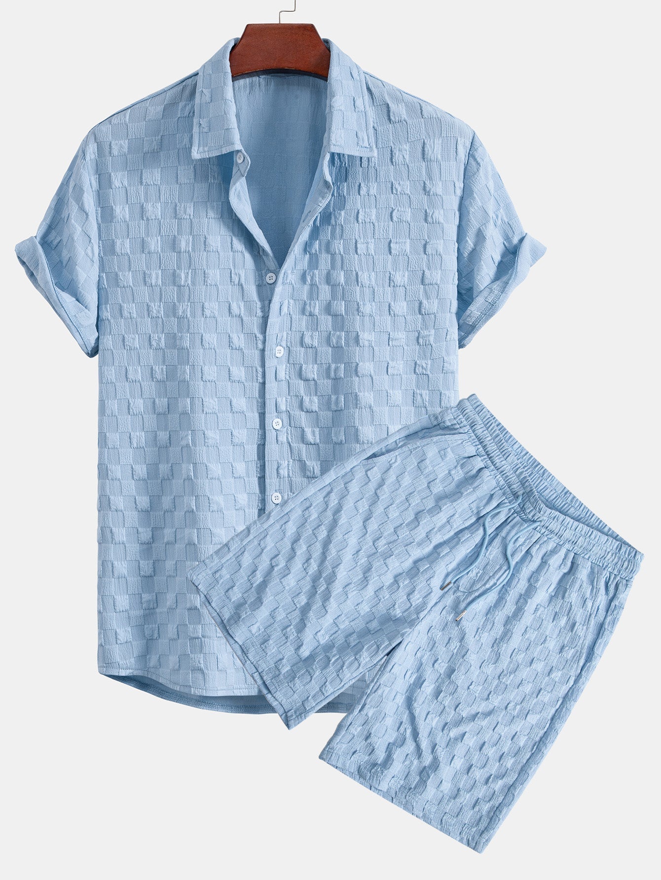 Jasper® | Checkerboard Jacquard Button Up Shirt & Drawstring Shorts
