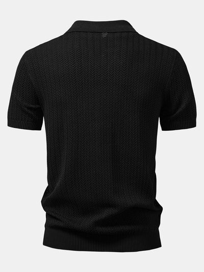 William | Textured Crochet V Neck Polo Shirt