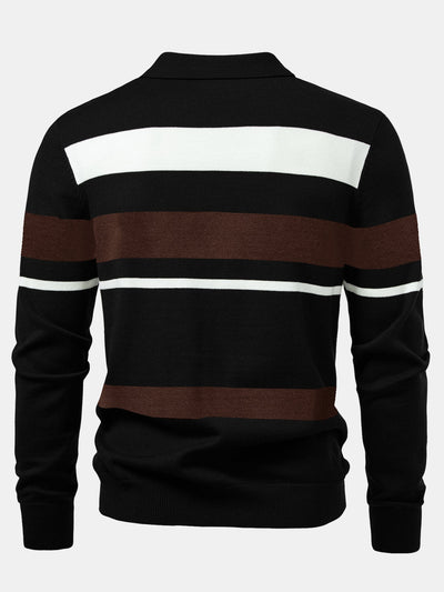 Adolfo® | Long Sleeve Stripe Knit Polo Shirt