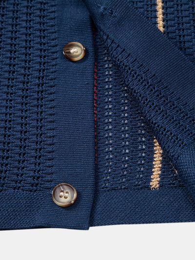 hola CROCHET STRIPED SHIRT WITH BUTTONS & STRAIGHT LEG LINEN PANTS