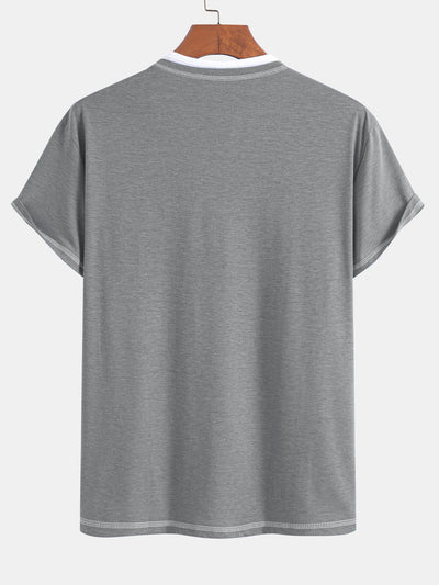 William® | 2-in-1 Notched Collar Contrast Stitching T-Shirt