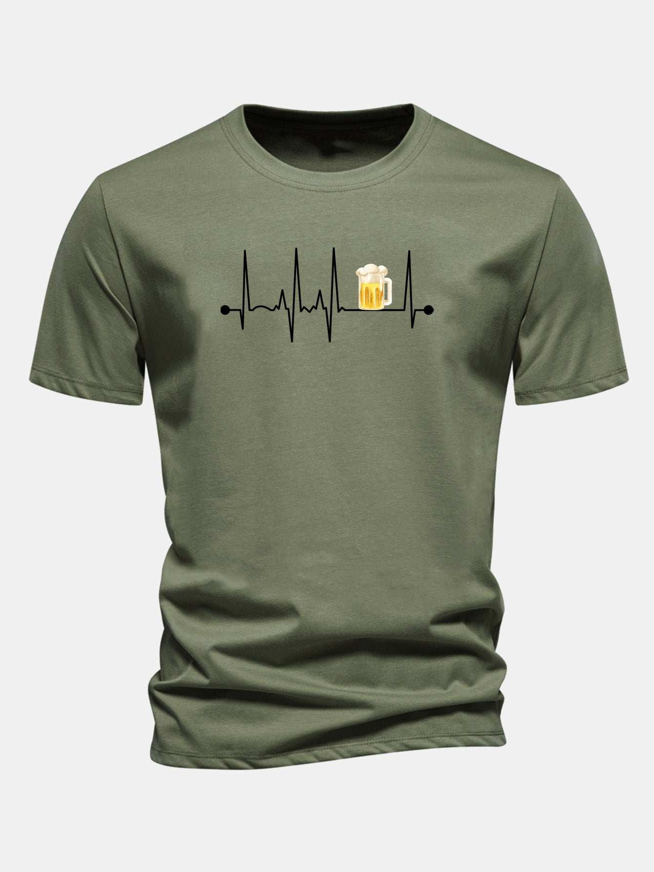 Jericó® | Regular Fit Beer Heartbeat Print Cotton T-Shirt