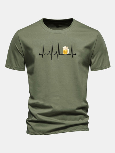 Jericó® | Regular Fit Beer Heartbeat Print Cotton T-Shirt
