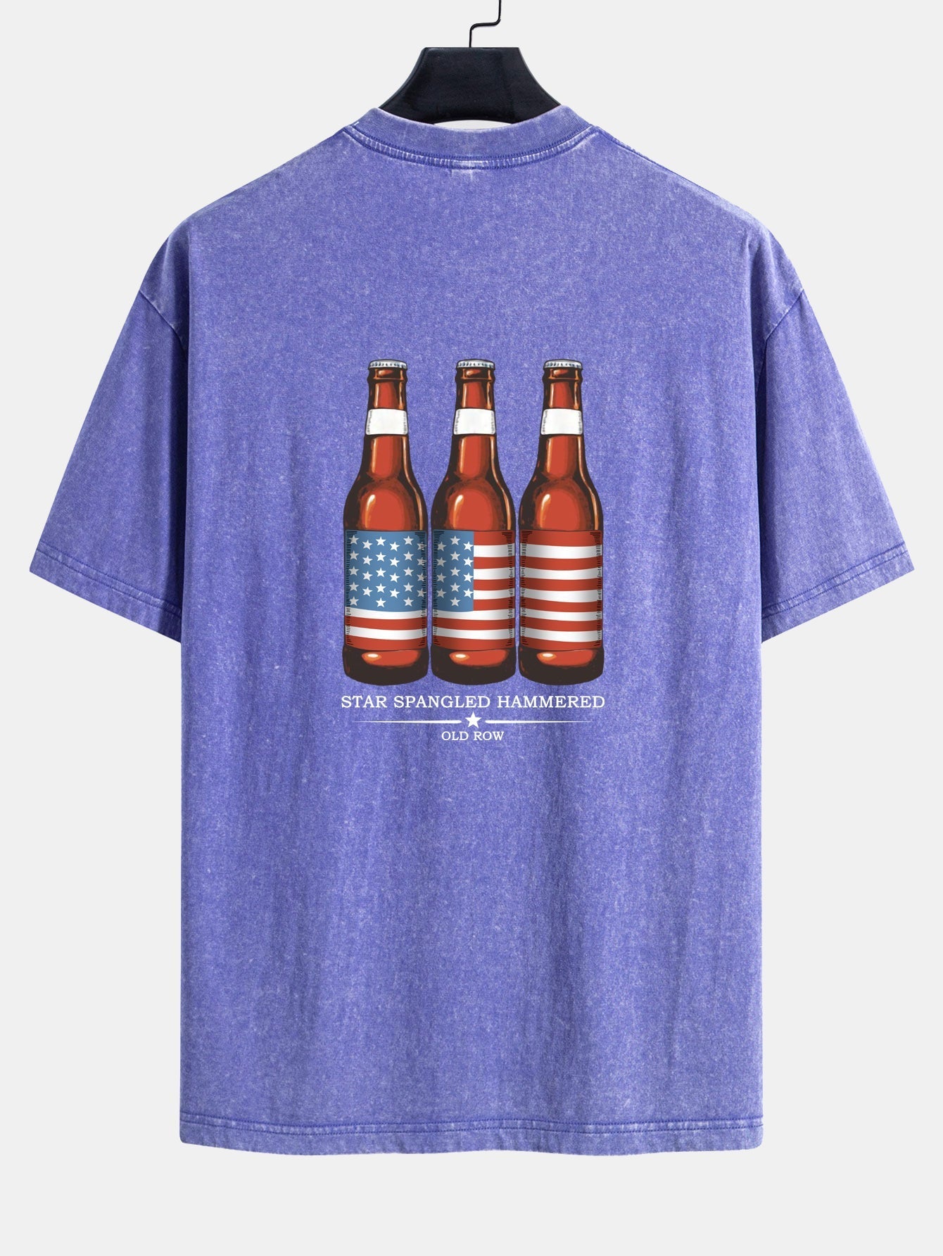 Jairo® | USA Old Row Beer Print Washed Distressed Drop Shoulder T-Shirt