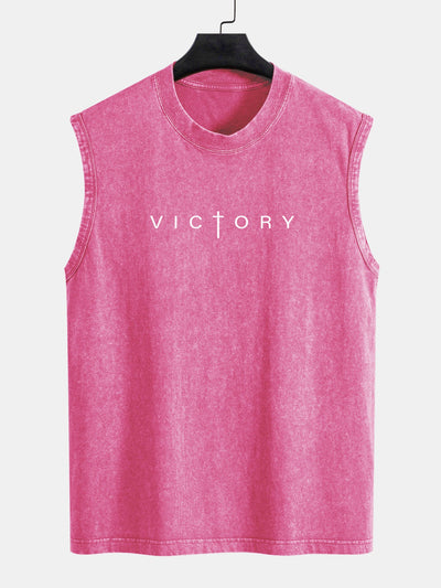 Andrew® | Victory Slogan Print Washed Distressed Tank Top