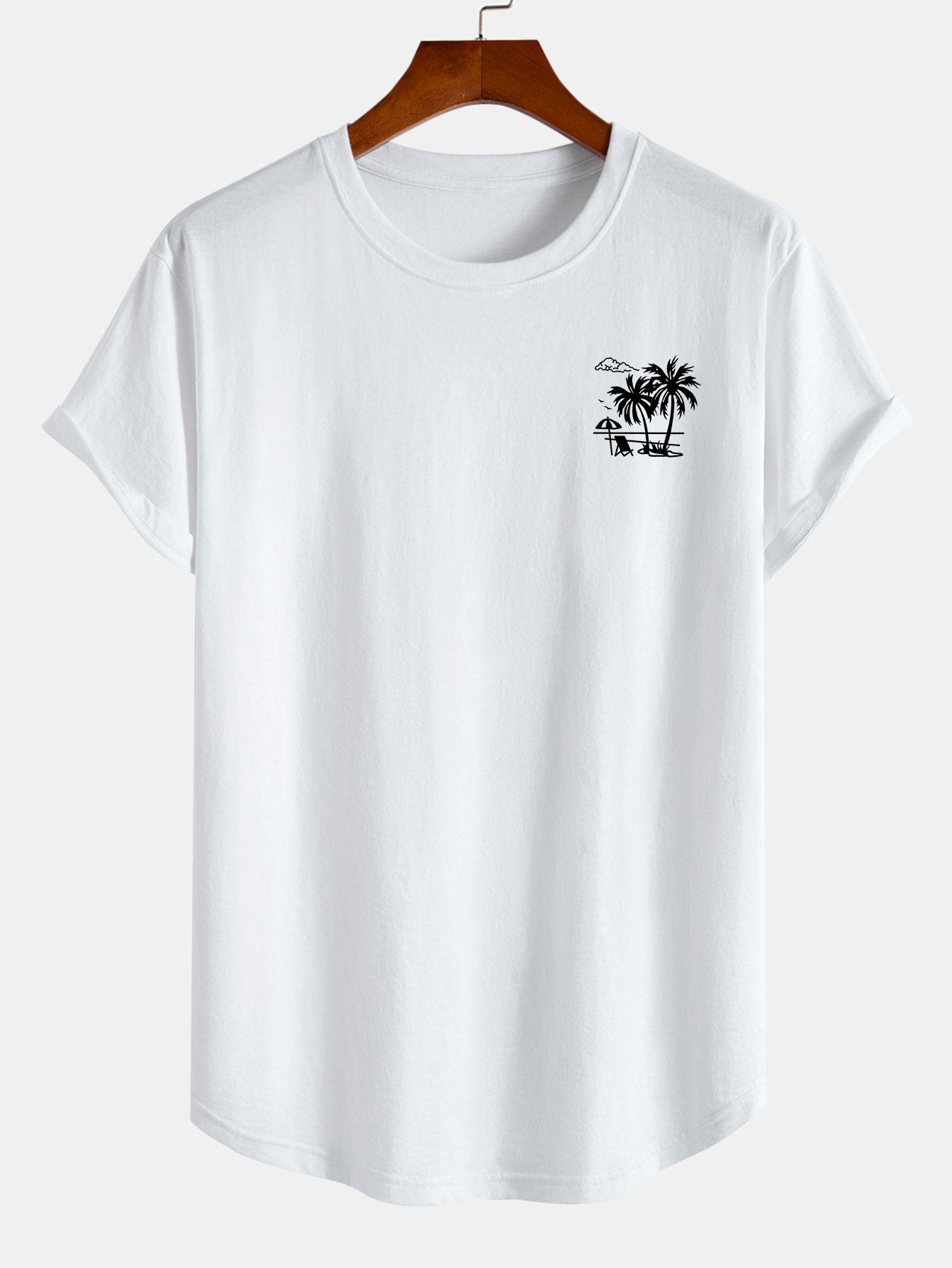 Adrian® | Vacation Palm Tree Print Cotton Arc Hem T-Shirt