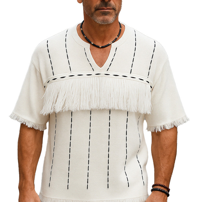 Terence | Men'S Summer Breathable And Comfortable Knitted Jacquard Tassel Short-Sleeved T-Shirt