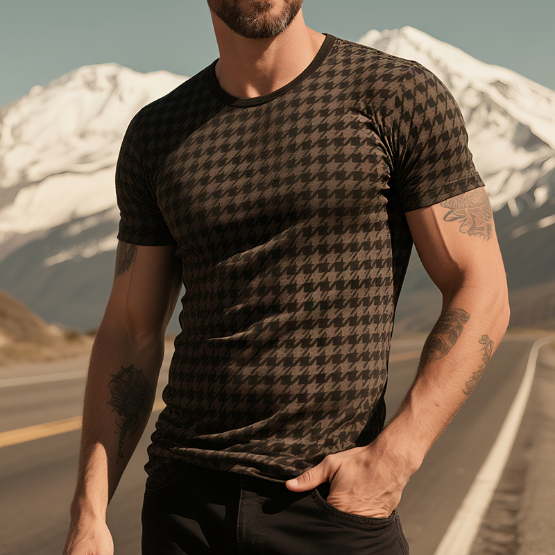Eugene | Men'S Retro Casual Houndstooth Printed Round Neck Short Sleeve T-Shirt