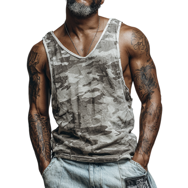 Uriah | Men'S Casual Camouflage Print V-Neck Tank Tops