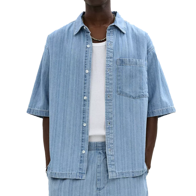 Jonathan | Men'S Summer Fashion Denim Jacquard Short Sleeve Shirt